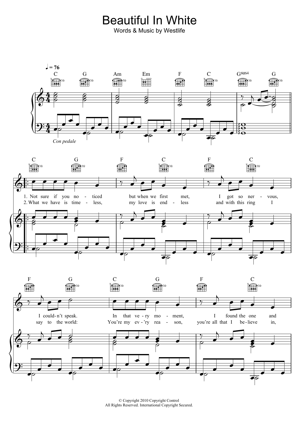 Westlife Beautiful In White sheet music notes and chords. Download Printable PDF.