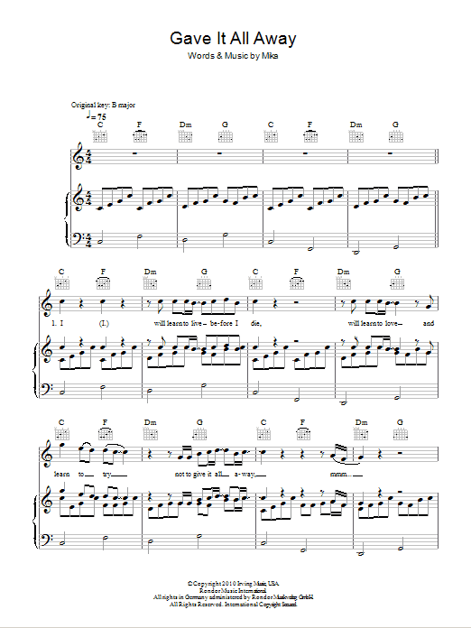 Boyzone Gave It All Away sheet music notes and chords arranged for Piano, Vocal & Guitar Chords