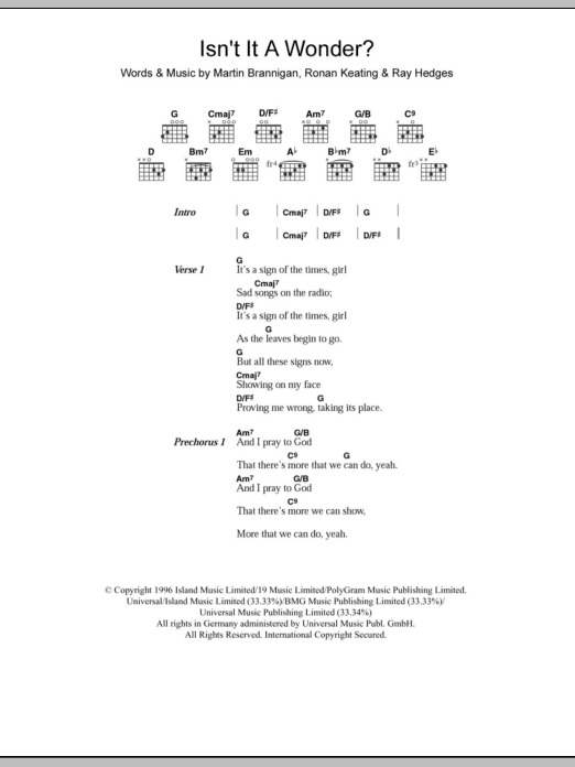 Boyzone Isn't It A Wonder? sheet music notes and chords. Download Printable PDF.