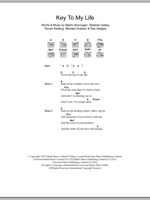 Boyzone Key To My Life sheet music notes and chords. Download Printable PDF.