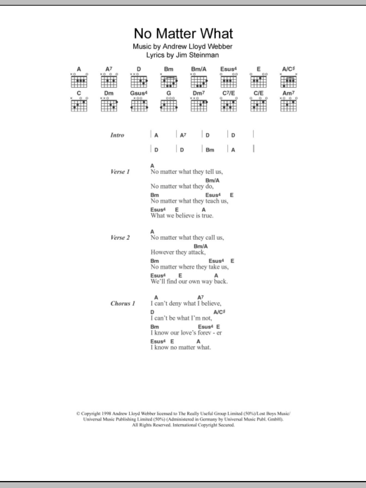 Boyzone No Matter What (from Whistle Down The Wind) sheet music notes and chords. Download Printable PDF.