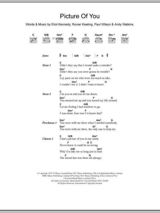 Boyzone Picture Of You sheet music notes and chords. Download Printable PDF.