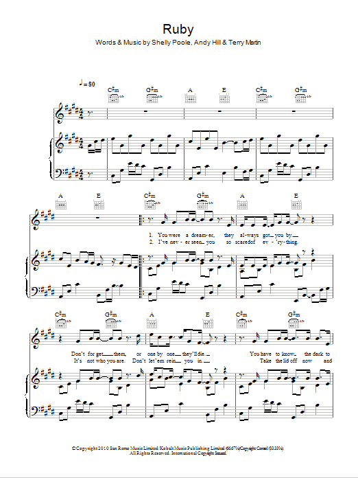 Boyzone Ruby sheet music notes and chords arranged for Piano, Vocal & Guitar Chords