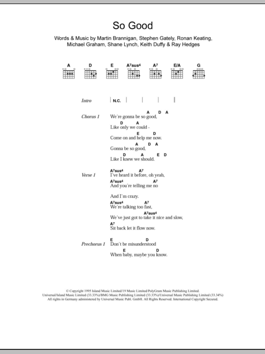 Boyzone So Good sheet music notes and chords. Download Printable PDF.