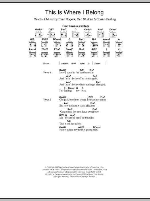 Boyzone This Is Where I Belong sheet music notes and chords. Download Printable PDF.