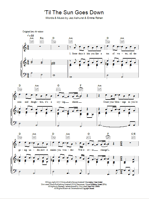 Boyzone 'Til The Sun Goes Down sheet music notes and chords arranged for Piano, Vocal & Guitar Chords