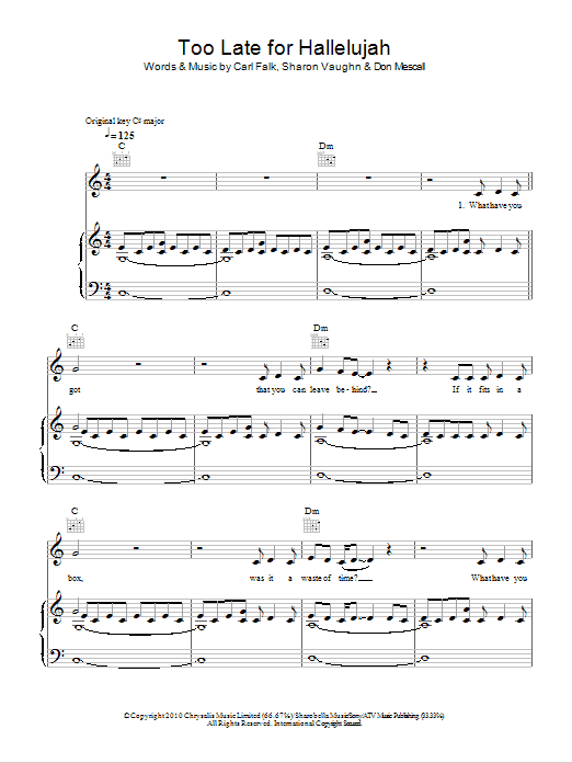 Boyzone Too Late For Hallelujah sheet music notes and chords arranged for Piano, Vocal & Guitar Chords