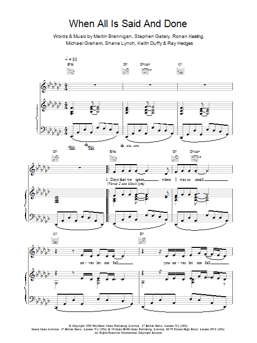 Boyzone When All's Said And Done sheet music notes and chords arranged for Piano, Vocal & Guitar Chords