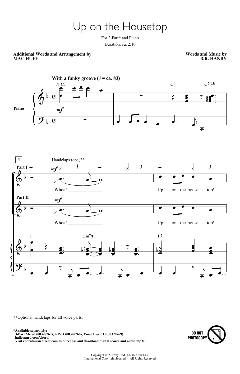 B.R. Hanby Up On The Housetop (arr. Mac Huff) sheet music notes and chords. Download Printable PDF.