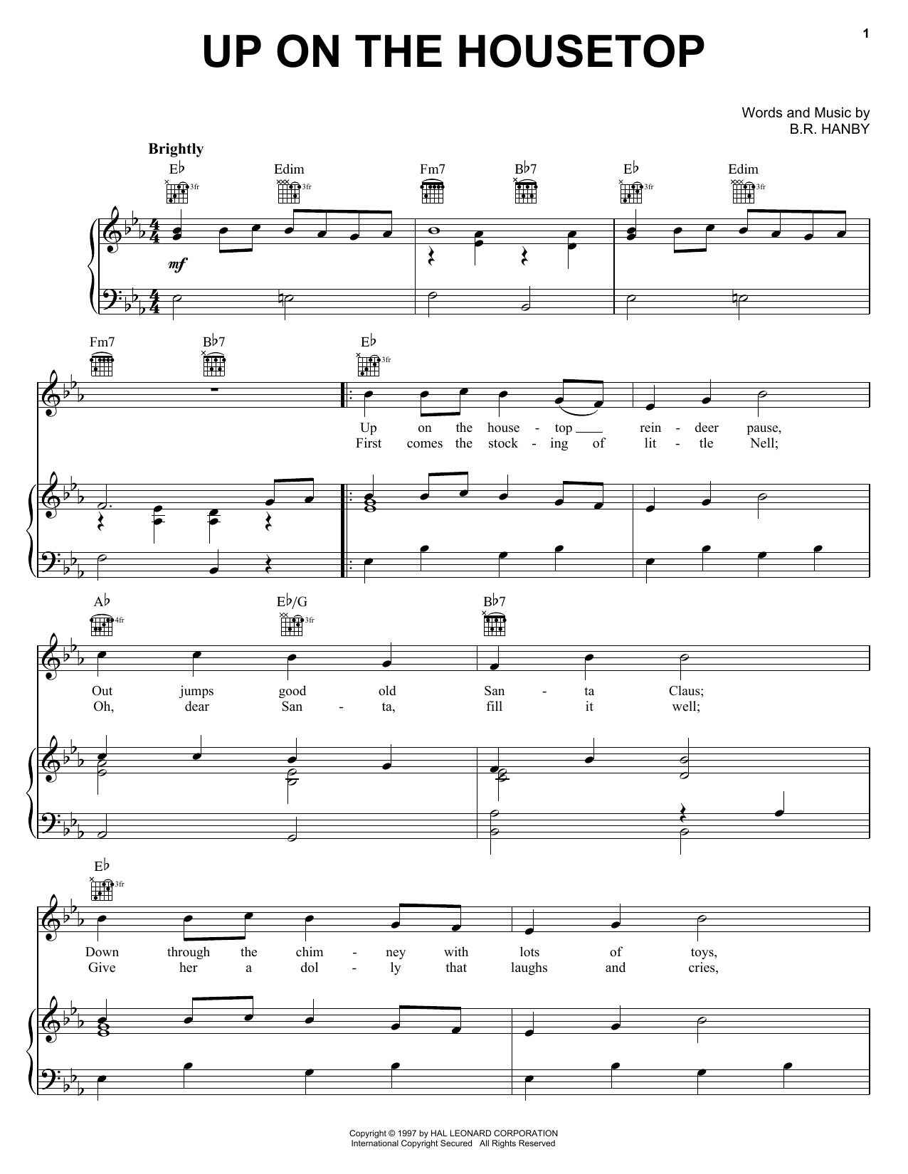 B.R. Hanby Up On The Housetop sheet music notes and chords. Download Printable PDF.