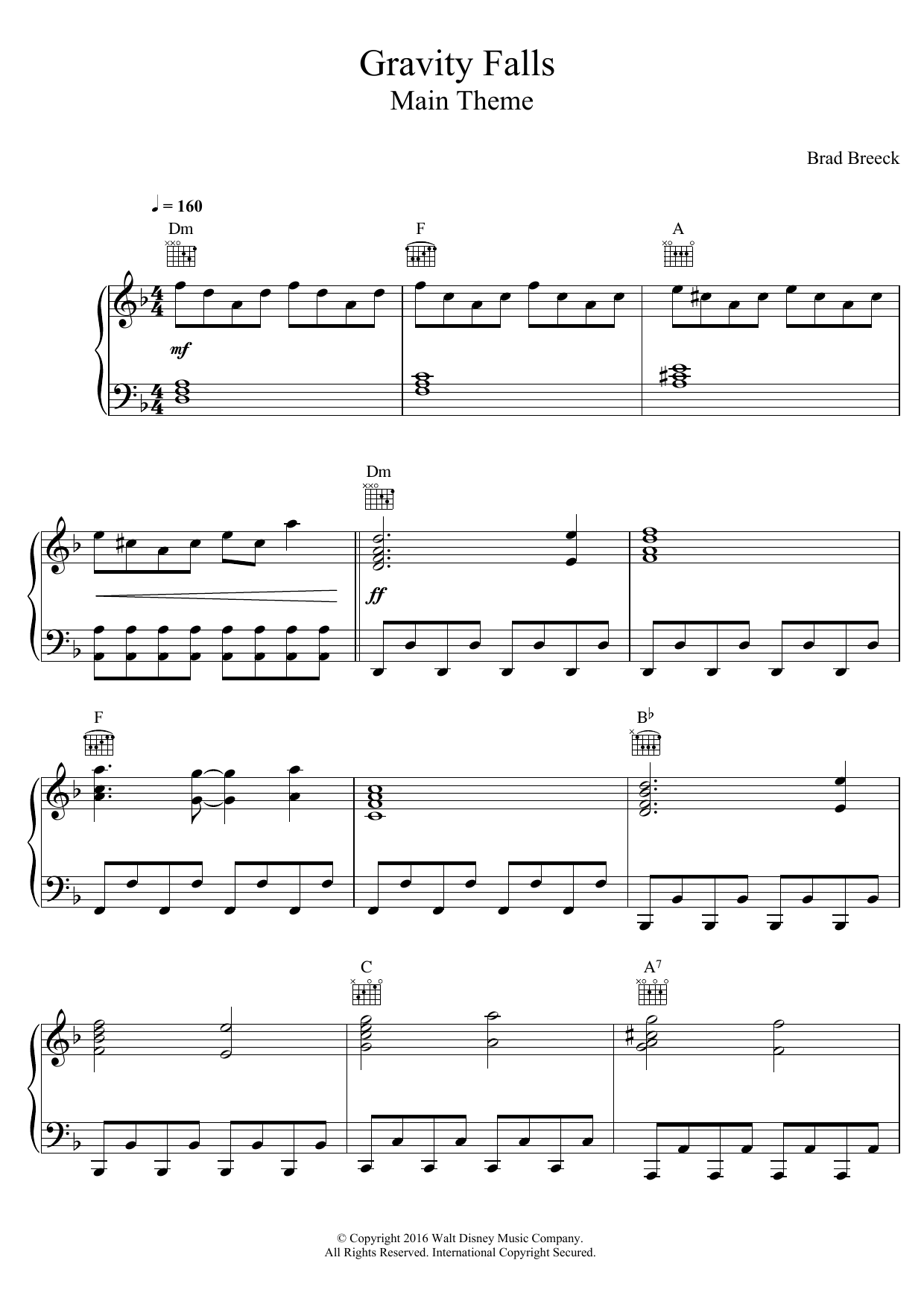 Brad Breeck Gravity Falls (Main Theme) sheet music notes and chords. Download Printable PDF.