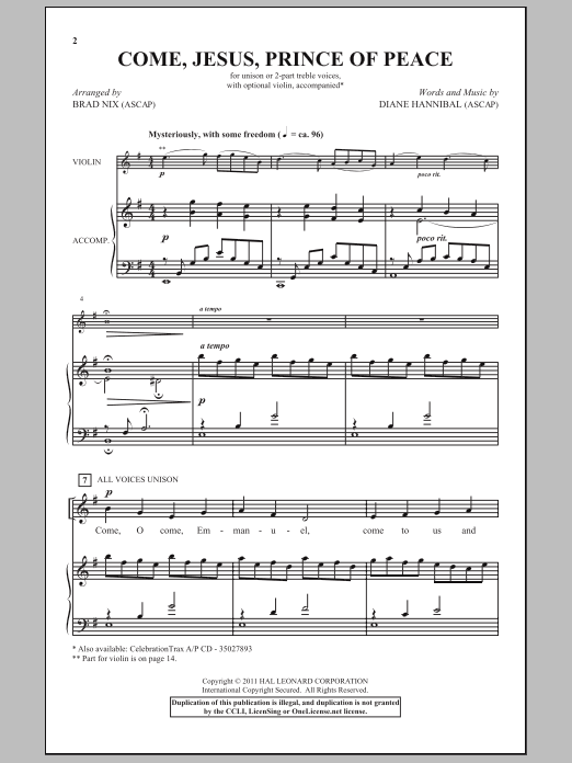 Brad Nix Come, Jesus, Prince Of Peace sheet music notes and chords. Download Printable PDF.