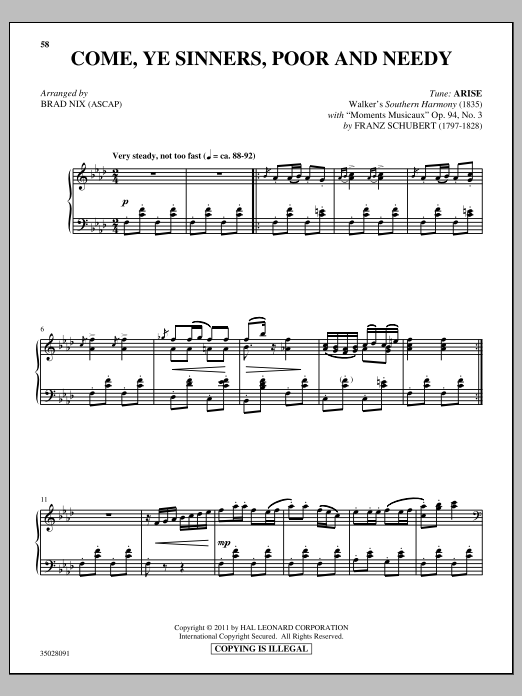 Brad Nix Come, Ye Sinners (Poor And Needy) sheet music notes and chords arranged for Piano Solo