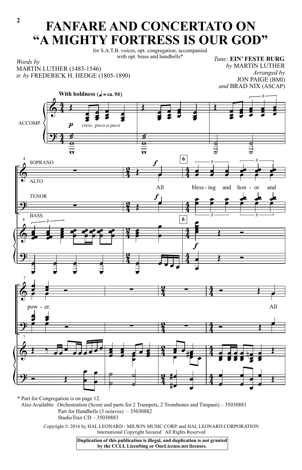 Brad Nix Fanfare and Concertato on A Mighty Fortress Is Our God sheet music notes and chords. Download Printable PDF.