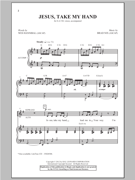 Brad Nix Jesus, Take My Hand sheet music notes and chords. Download Printable PDF.