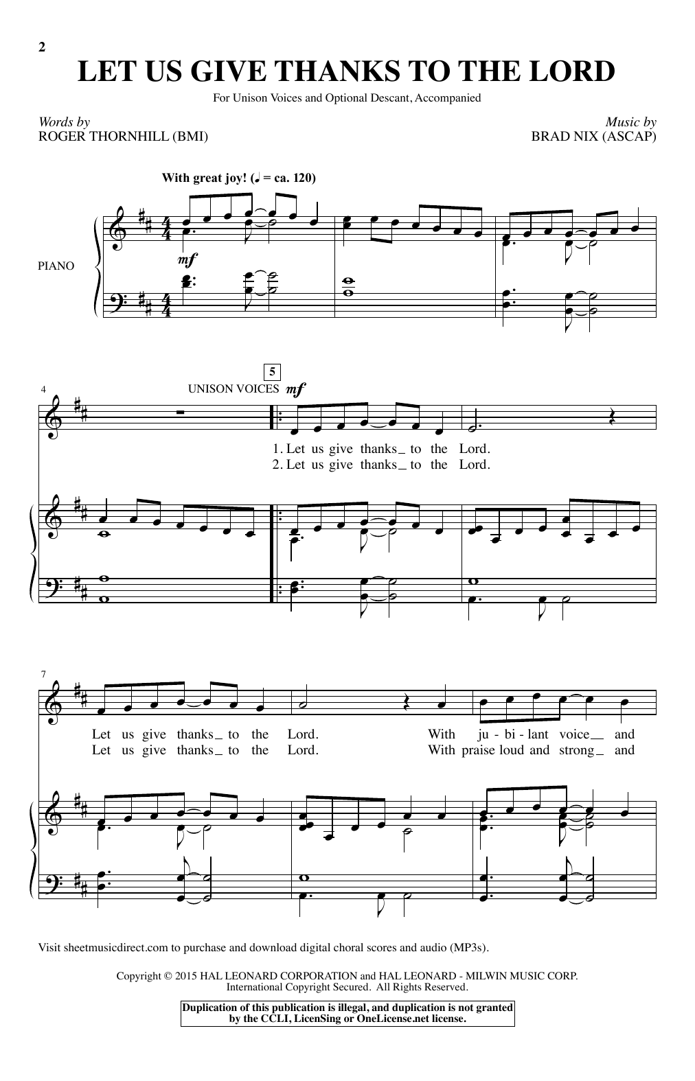 Brad Nix Let Us Give Thanks To The Lord sheet music notes and chords. Download Printable PDF.