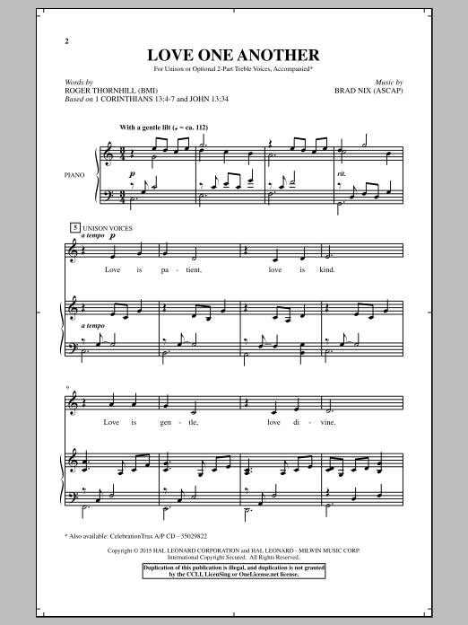 Learn to play Brad Nix Love One Another sheet music for Choir in minutes. Price: 3.9900$ Brad Nix Love One Another sheet music notes and chords arranged for Choir