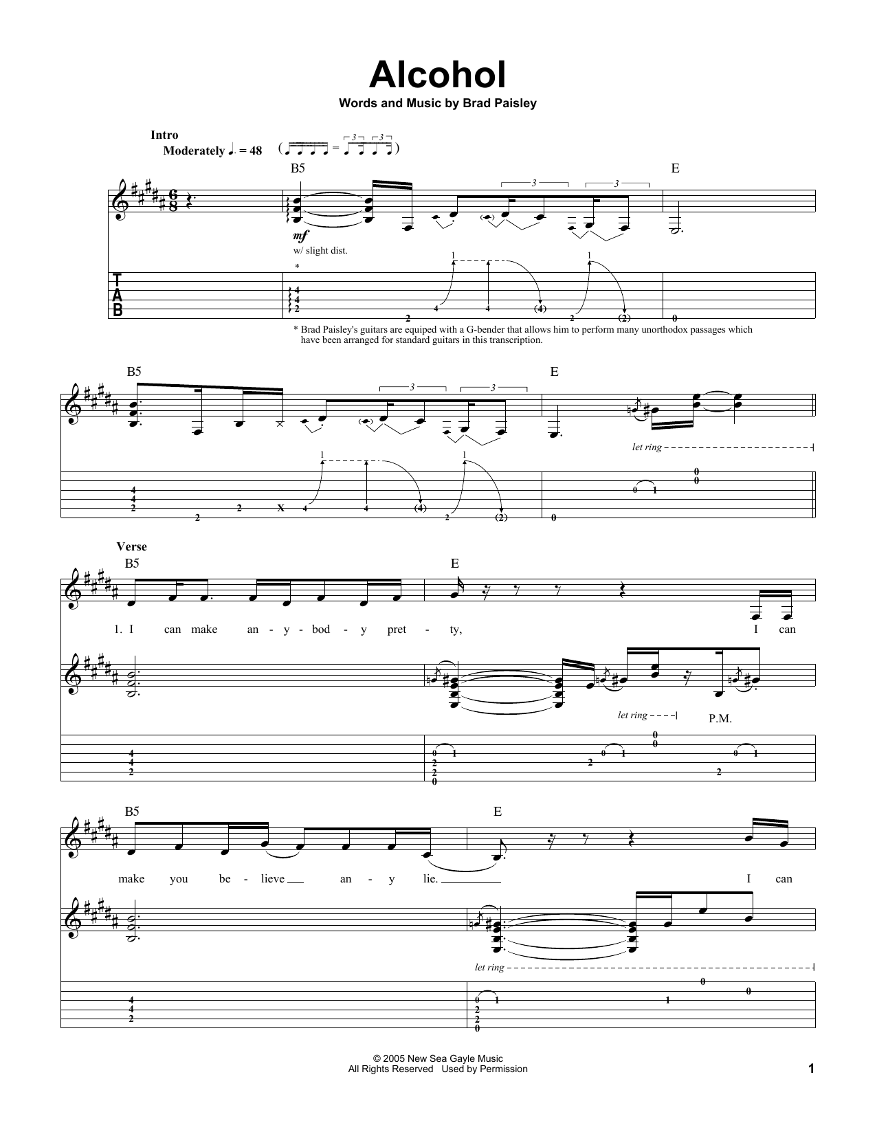 Brad Paisley Alcohol sheet music notes and chords. Download Printable PDF.