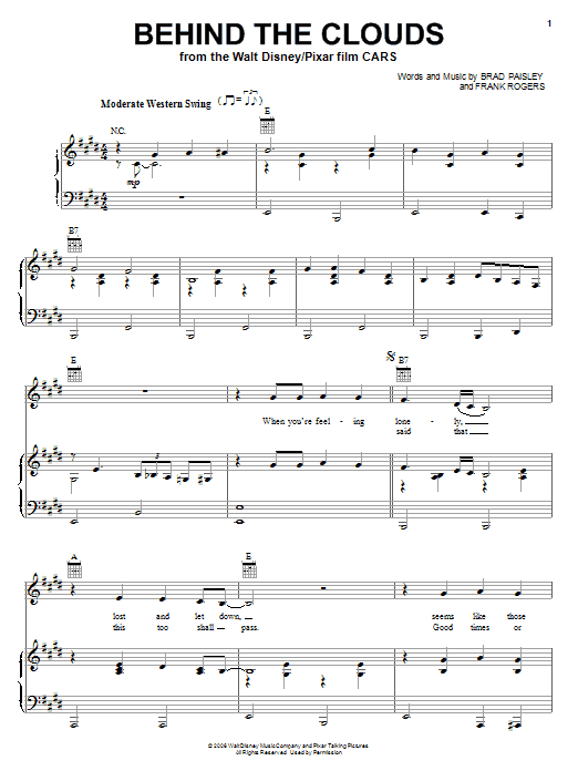 Learn to play Brad Paisley Behind The Clouds sheet music for Piano, Vocal & Guitar Chords (Right-Hand Melody) in minutes. Price: 7.8900$ Brad Paisley Behind The Clouds sheet music notes and chords arranged for Piano, Vocal & Guitar Chords (Right-Hand Melody)