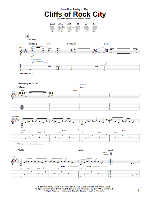 Learn to play Brad Paisley Cliffs Of Rock City sheet music for Guitar Tab in minutes. Price: 7.8900$ Brad Paisley Cliffs Of Rock City sheet music notes and chords arranged for Guitar Tab