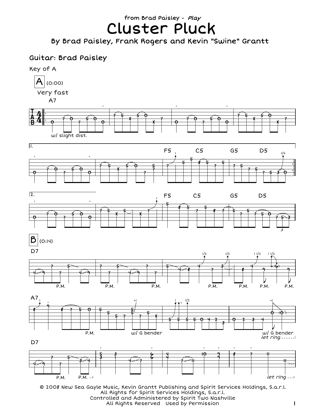 Brad Paisley Cluster Pluck sheet music notes and chords. Download Printable PDF.