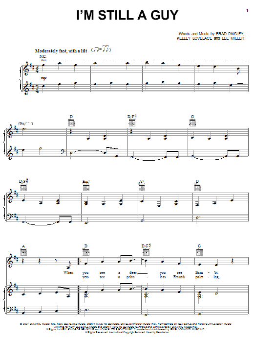 Brad Paisley I'm Still A Guy sheet music notes and chords arranged for Piano, Vocal & Guitar Chords (Right-Hand Melody)