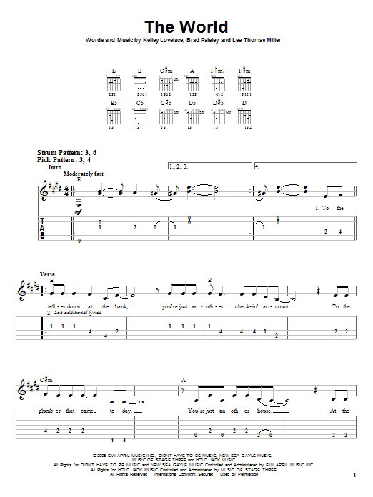 Brad Paisley The World sheet music notes and chords. Download Printable PDF.