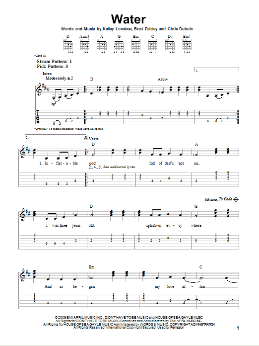 Brad Paisley Water sheet music notes and chords. Download Printable PDF.