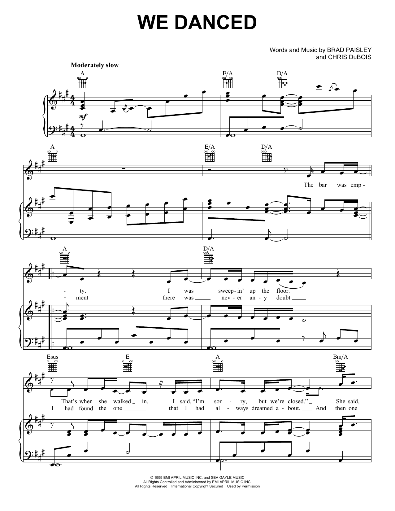 Brad Paisley We Danced sheet music notes and chords. Download Printable PDF.