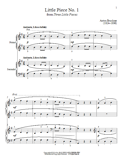 Learn to play Bradley Beckman Little Piece No. 1 sheet music for Piano Duet in minutes. Price: 7.8900$ Bradley Beckman Little Piece No. 1 sheet music notes and chords arranged for Piano Duet