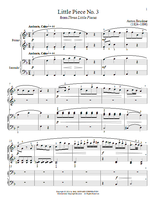 Learn to play Bradley Beckman Little Piece No. 3 sheet music for Piano Duet in minutes. Price: 7.8900$ Bradley Beckman Little Piece No. 3 sheet music notes and chords arranged for Piano Duet