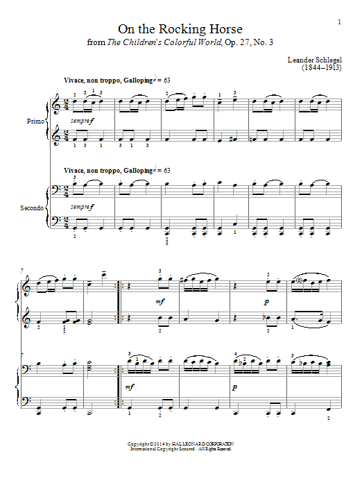 Learn to play Bradley Beckman On The Rocking Horse sheet music for Piano Duet in minutes. Price: 7.8900$ Bradley Beckman On The Rocking Horse sheet music notes and chords arranged for Piano Duet