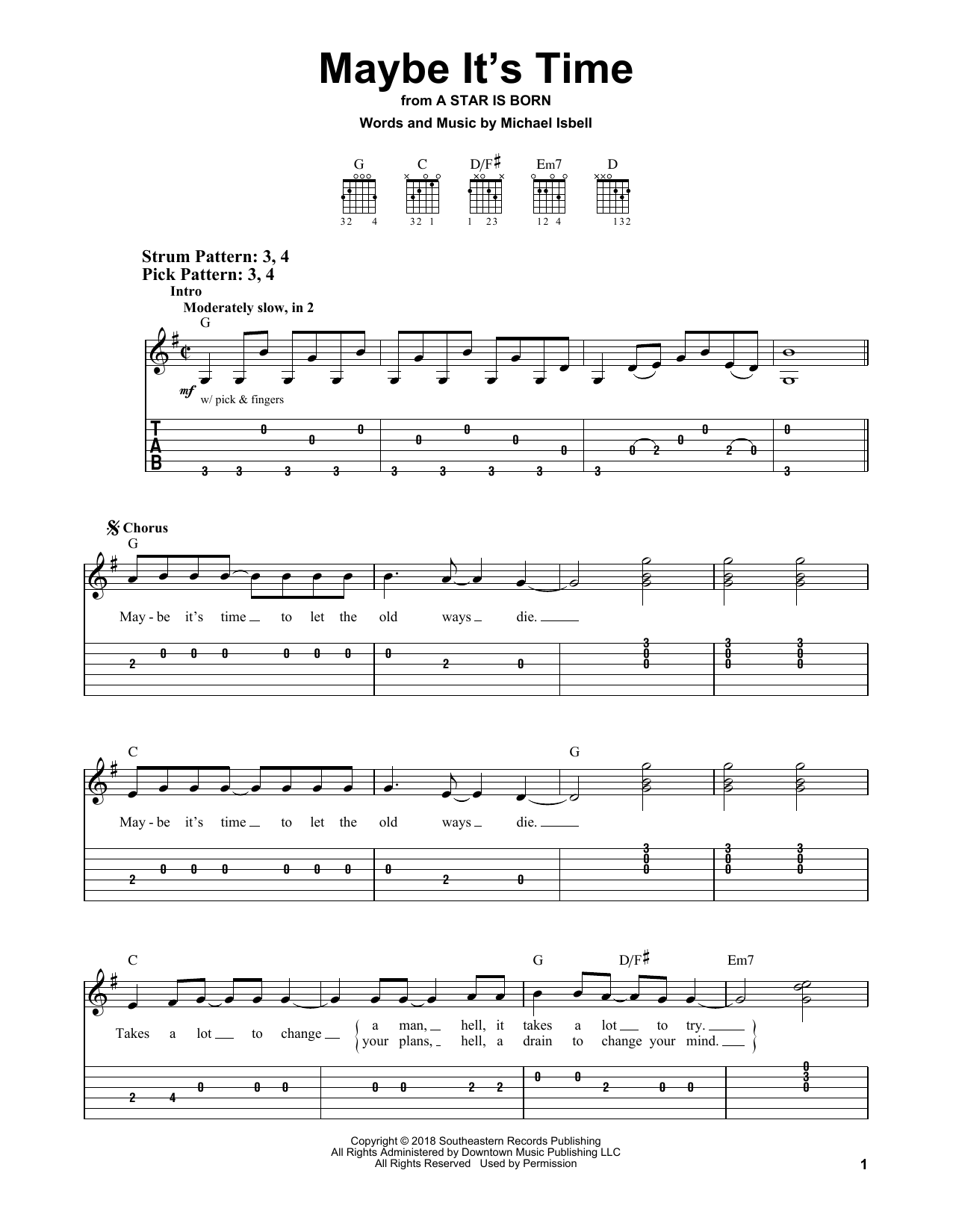 Bradley Cooper Maybe It's Time (from A Star Is Born) sheet music notes and chords. Download Printable PDF.