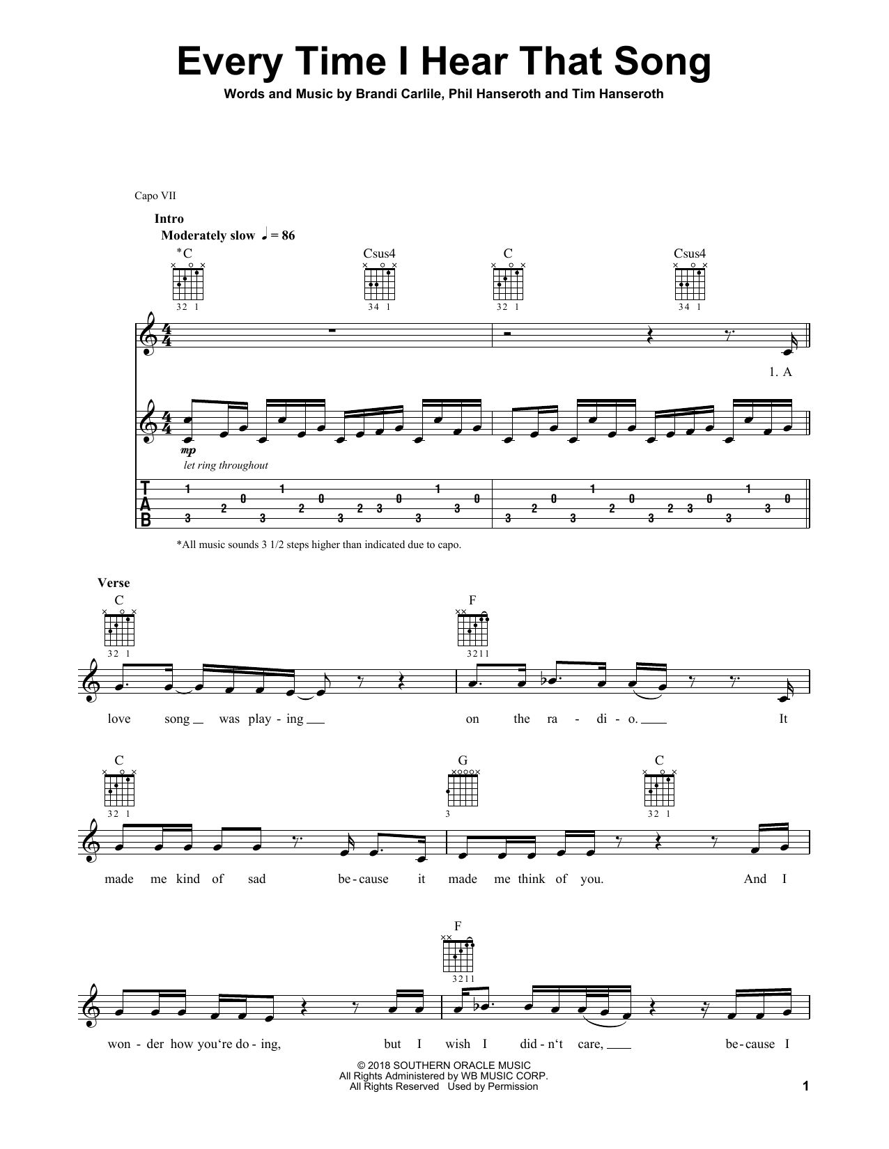 Brandi Carlile Every Time I Hear That Song sheet music notes and chords. Download Printable PDF.