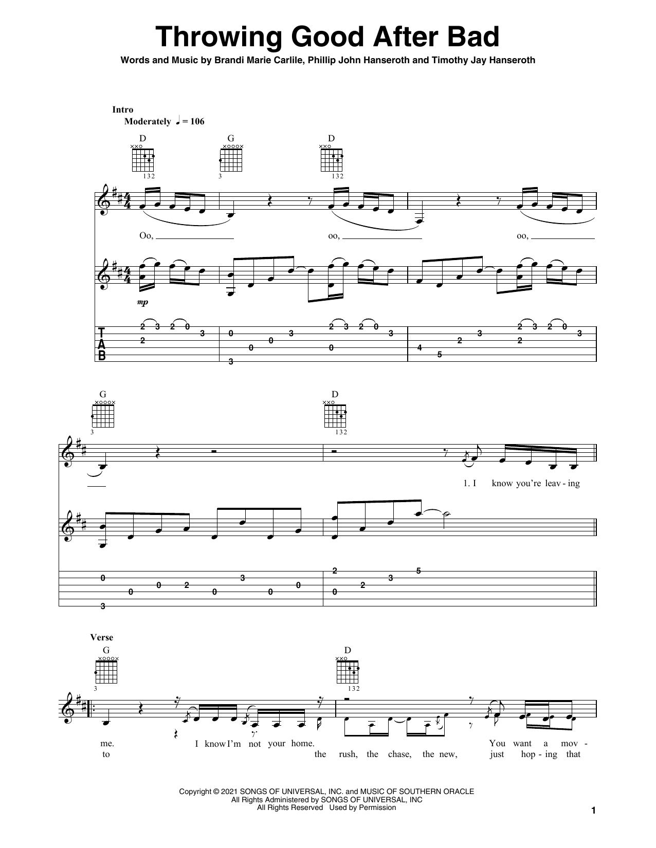 Learn to play Brandi Carlile Throwing Good After Bad sheet music for Solo Guitar in minutes. Price: 7.8900$ Brandi Carlile Throwing Good After Bad sheet music notes and chords arranged for Solo Guitar