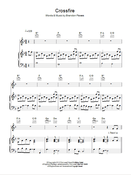 Brandon Flowers Crossfire sheet music notes and chords. Download Printable PDF.