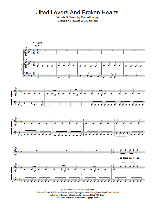 Brandon Flowers Jilted Lovers And Broken Hearts sheet music notes and chords. Download Printable PDF.