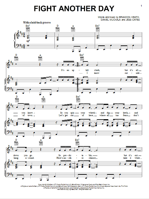 Learn to play Brandon Heath Fight Another Day sheet music for Piano, Vocal & Guitar Chords (Right-Hand Melody) in minutes. Price: 7.8900$ Brandon Heath Fight Another Day sheet music notes and chords arranged for Piano, Vocal & Guitar Chords (Right-Hand Melody)