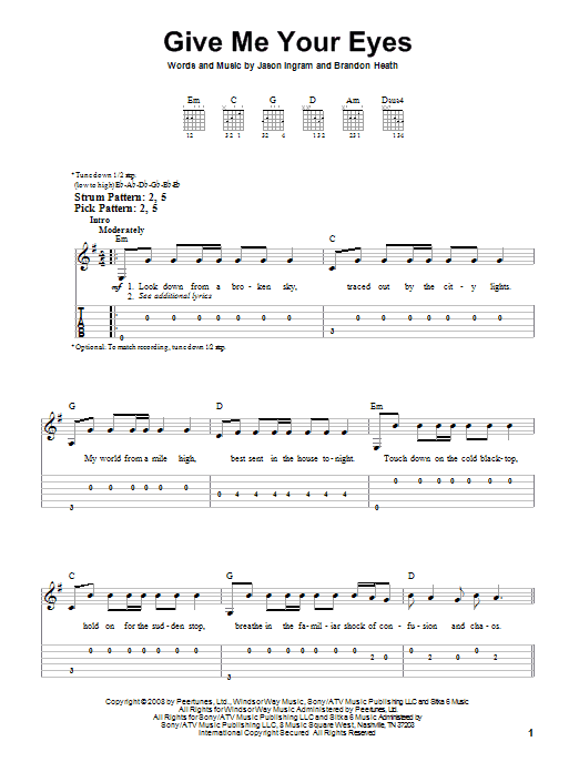 Brandon Heath Give Me Your Eyes sheet music notes and chords. Download Printable PDF.