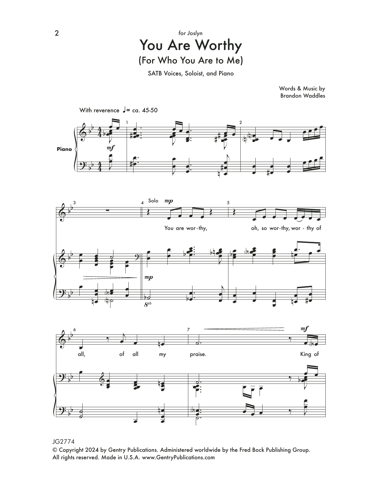 Brandon Waddles You Are Worthy sheet music notes and chords arranged for SATB Choir