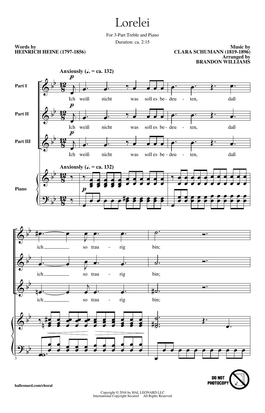 Learn to play Brandon Williams Lorelei sheet music for 3-Part Treble Choir in minutes. Price: 3.9900$ Brandon Williams Lorelei sheet music notes and chords arranged for 3-Part Treble Choir