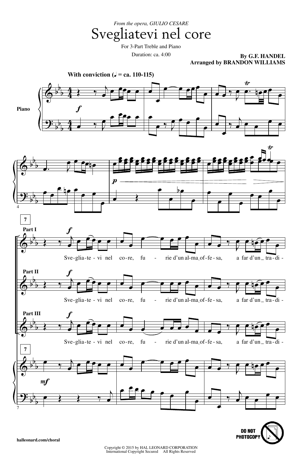 Learn to play Brandon Williams Svegliatevi Nel Core sheet music for 3-Part Treble Choir in minutes. Price: 3.9900$ Brandon Williams Svegliatevi Nel Core sheet music notes and chords arranged for 3-Part Treble Choir