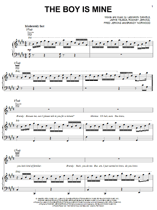 Brandy & Monica The Boy Is Mine sheet music notes and chords. Download Printable PDF.