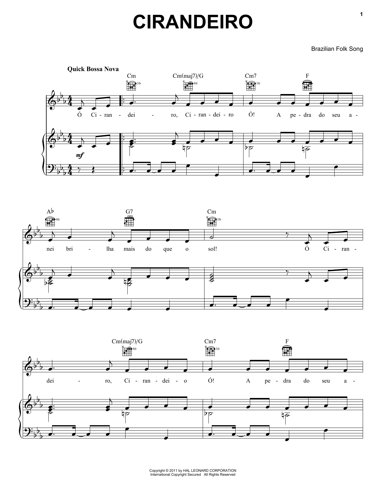 Brazilian Folk Song Cirandeiro sheet music notes and chords. Download Printable PDF.