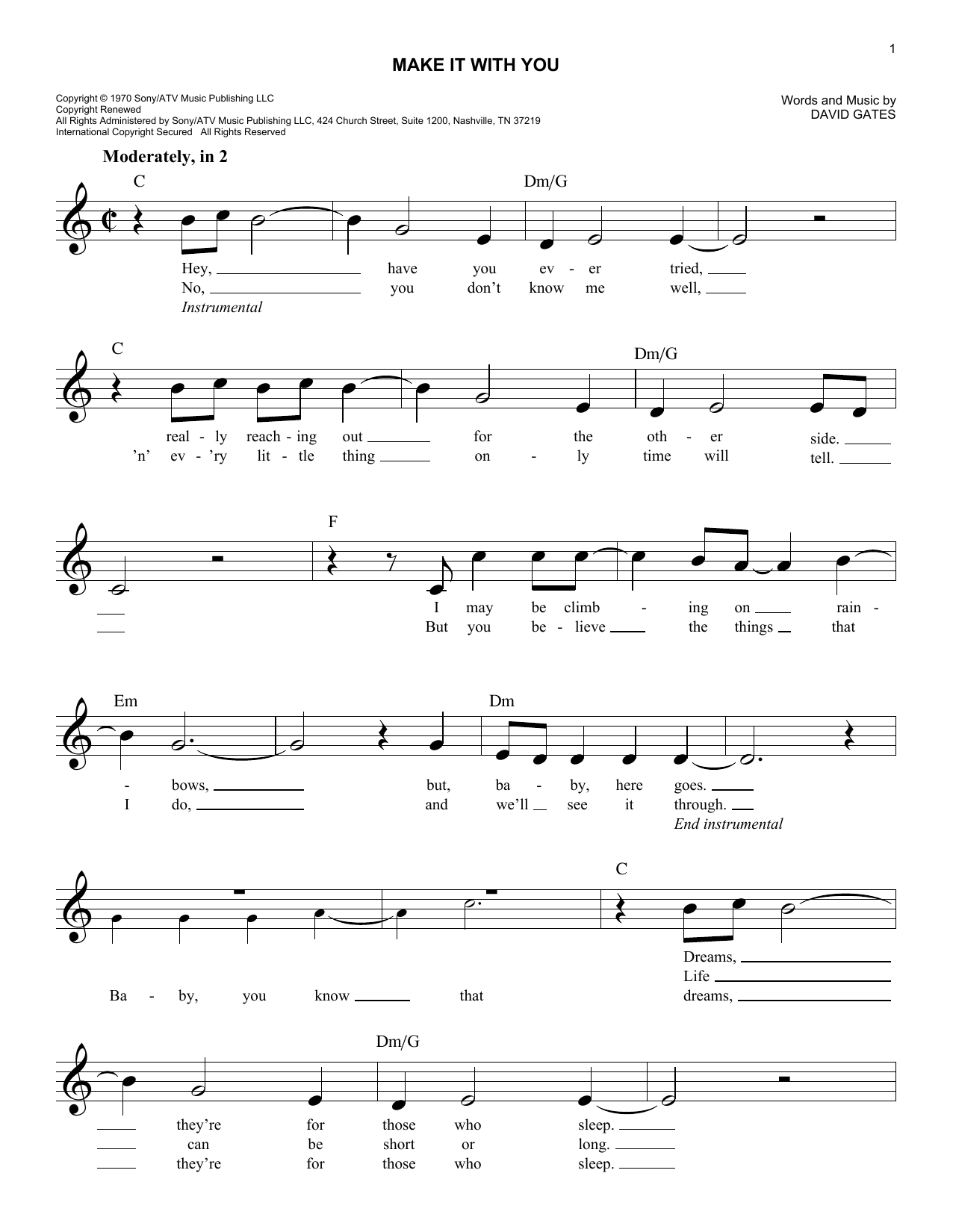 Bread Make It With You sheet music notes and chords. Download Printable PDF.