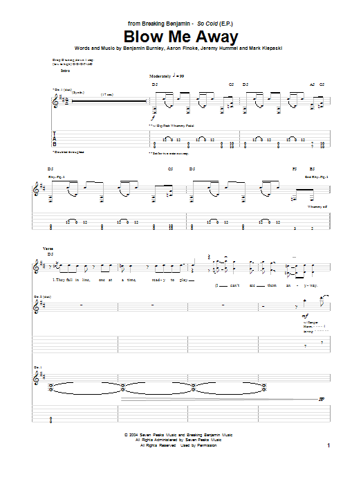 Breaking Benjamin Blow Me Away sheet music notes and chords. Download Printable PDF.