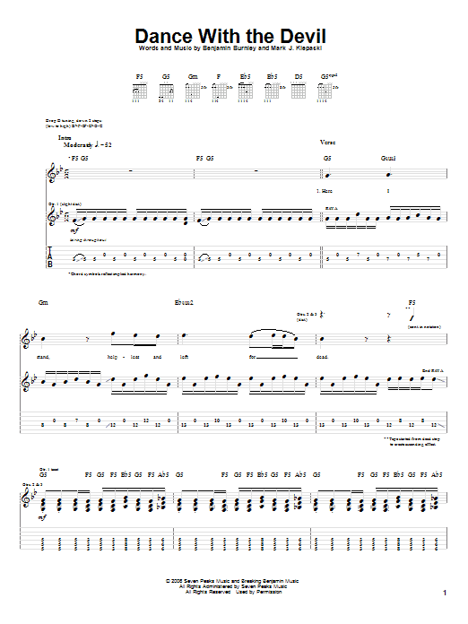 Learn to play Breaking Benjamin Dance With The Devil sheet music for Guitar Tab in minutes. Price: 7.8900$ Breaking Benjamin Dance With The Devil sheet music notes and chords arranged for Guitar Tab
