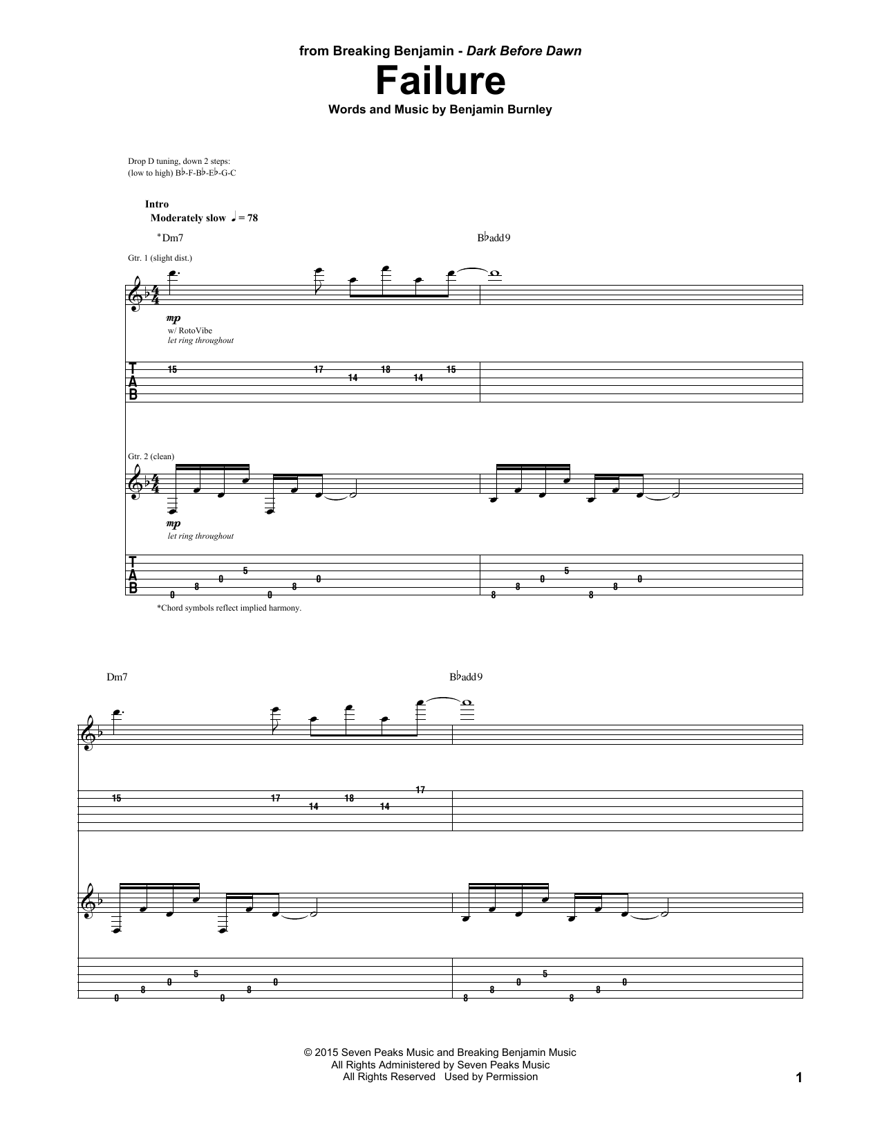 Learn to play Breaking Benjamin Failure sheet music for Guitar Tab in minutes. Price: 7.8900$ Breaking Benjamin Failure sheet music notes and chords arranged for Guitar Tab