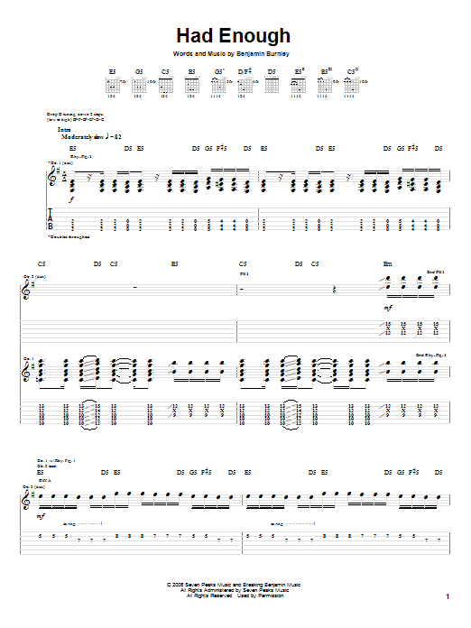 Learn to play Breaking Benjamin Had Enough sheet music for Guitar Tab in minutes. Price: 7.8900$ Breaking Benjamin Had Enough sheet music notes and chords arranged for Guitar Tab
