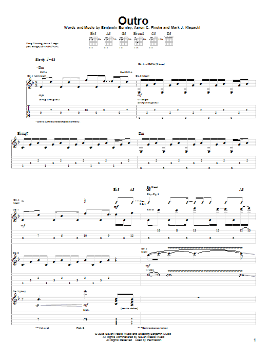 Learn to play Breaking Benjamin Outro sheet music for Guitar Tab in minutes. Price: 7.8900$ Breaking Benjamin Outro sheet music notes and chords arranged for Guitar Tab